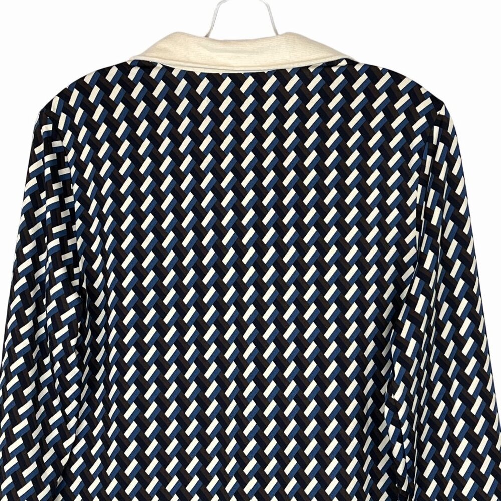 New Melloday Long Sleeve Button-Down Geometric Knit Shirt Dual-Color Collar - Picture 7 of 13